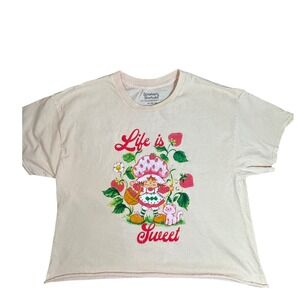 Strawberry Shortcake Life is Sweet Graphic Crop Top Cream Cotton Womens XL
